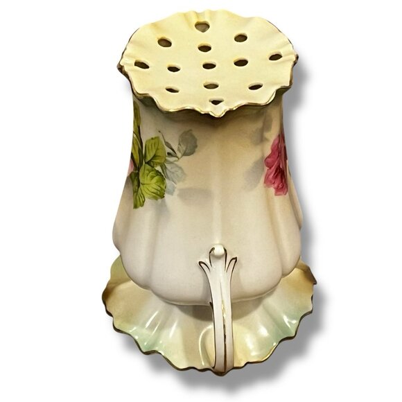 Vintage RS Prussia Hat Pin Holder Two Handles Pink Rose Green Gold Trim Red Star - Picture 7 of 9